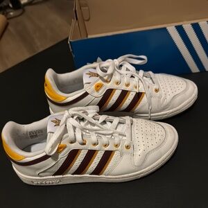 Adidas White Sneakers with Burgundy and Yellow Stripes ASU
